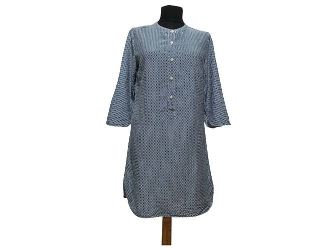 0039 Camisa Túnica de Algodão e Seda Azul
