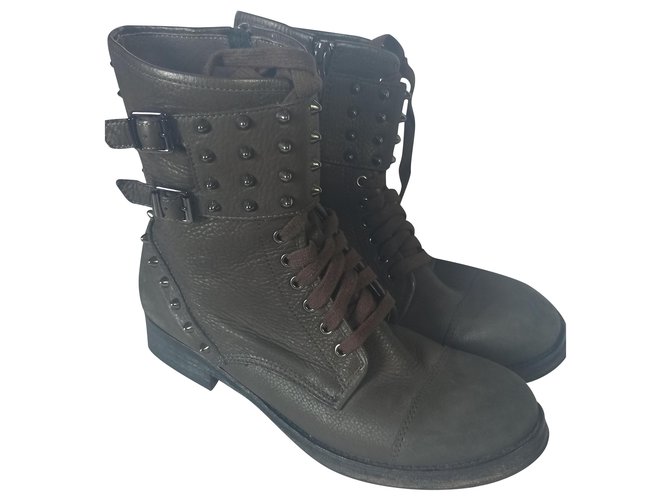 Ash Ankle Boots Khaki Leather  ref.292268