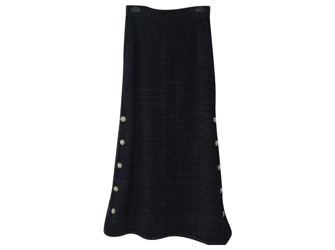 Chanel Vintage Maxi Tweed Skirt 2008 Runway Sz.38 Black Wool ref.292291 -  Joli Closet