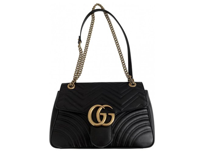 Bolso Gucci GG Marmont en cuero negro  ref.292522