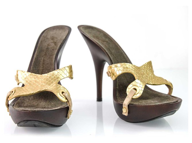 Giuseppe Zanotti Super Sexy Golden Snakeskin Platform Sandals Heels sz 36 D'oro Pelle  ref.292803