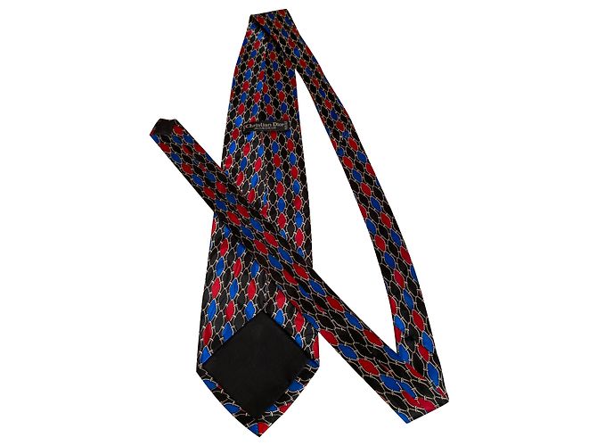 Cravatta Christian Dior in seta nera blu e rossa Multicolore