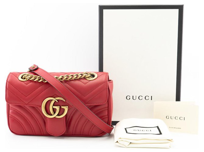 Gucci GG Marmont Mini Bolsa Vermelha Vermelho Couro  ref.292867