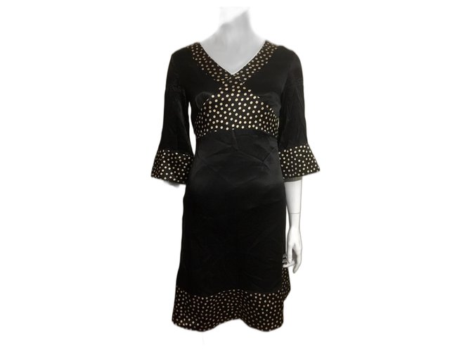 Diane Von Furstenberg DvF vintage reissue dress with polkadots Black Beige Silk  ref.292885