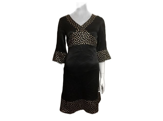 Diane Von Furstenberg DvF Vintage Neuauflage Kleid mit Polkadots Schwarz Beige