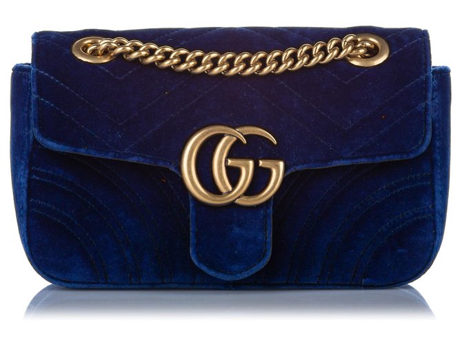 Bandolera Gucci pequeña de terciopelo con GG Marmont azul Azul marino Paño  ref.292995