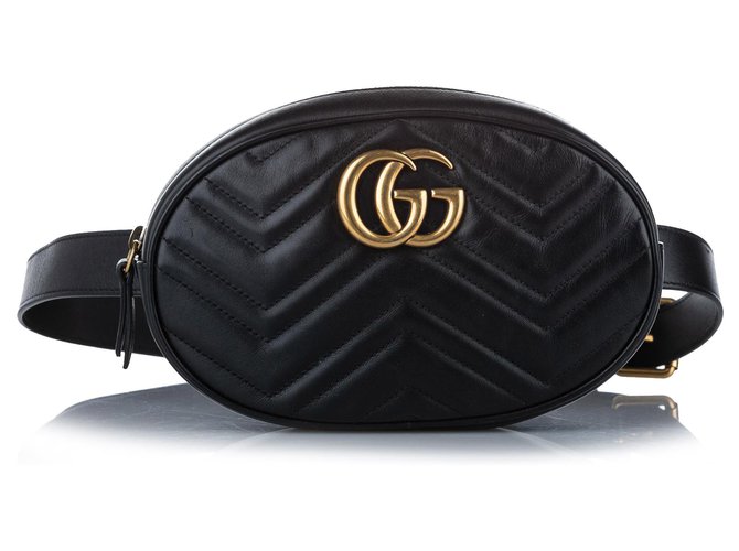 Gucci Black GG Marmont Matelasse Leather Belt Bag Pony-style