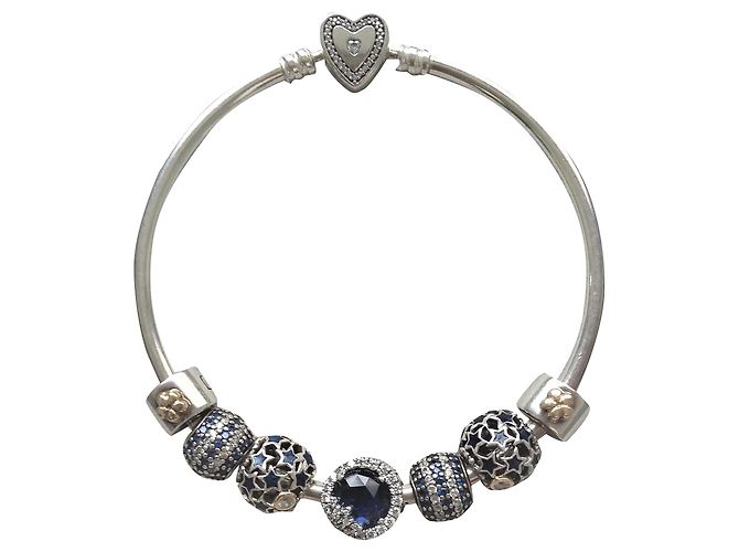 PANDORA Gold und Nacht - mit oder ohne Armband 19 cm Silber Weiß Blau Golden Metallisch Marineblau Dunkelblau Silber Hardware Gold hardware