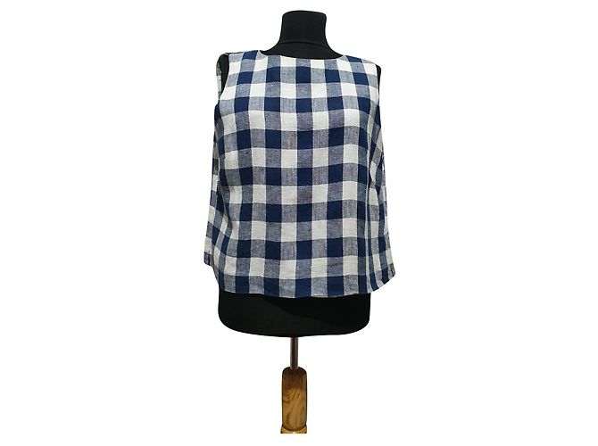 Hobbs Leinen Top mit blauem Gingham Muster