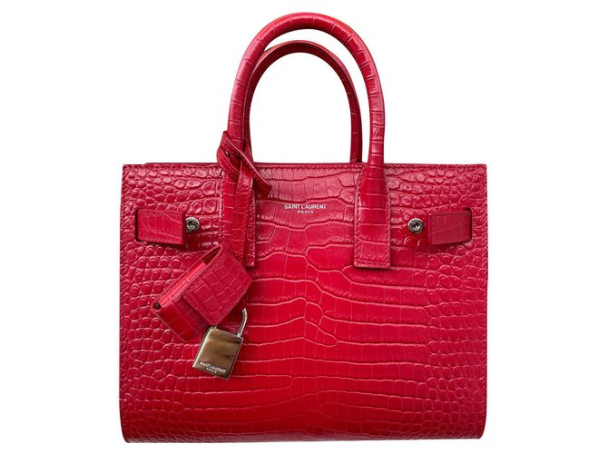 Jour Saint Laurent Red crocodile embossed day bag Leather Patent leather  ref.293177