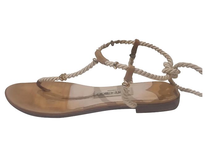 Jimmy Choo flache Sandalen beige Leder Größe 37
