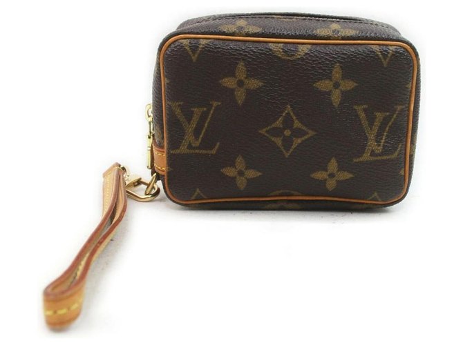 Louis Vuitton Monogram Trousse Wapity Pouch Wristlet Cosmetic Toiletry Bag Brown Leather  ref.293457