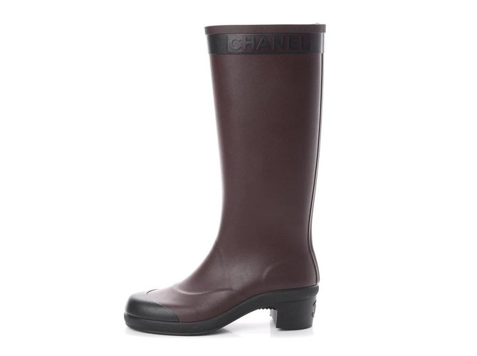 Chanel Rubber Logo Rain Boots 41 Burgundy Black  ref.293518