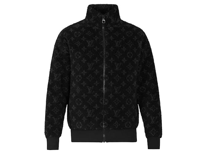 Louis Vuitton Blue Nuit Mens XL Jacquard Monogram Fleece Zip Teddy Jacket Polyester  ref.293575