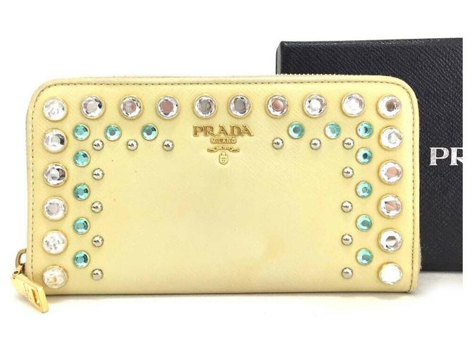 Prada Cream Saffiano Bijou Jewel Leather Zip Around Long Zippy Wallet  ref.293625