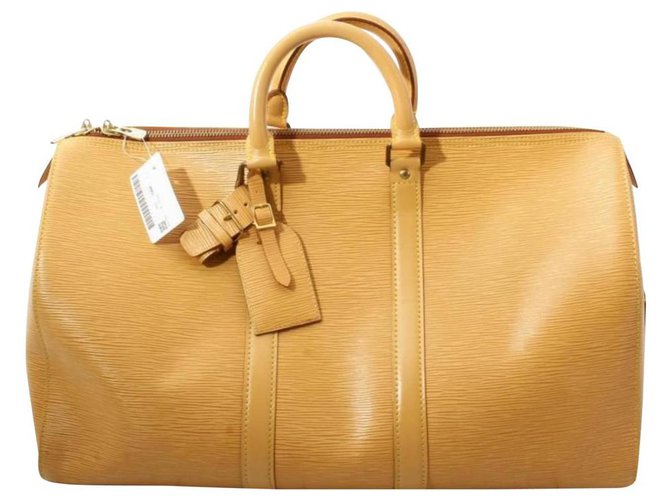 Louis Vuitton Raro Beige Epi Couro Keepall 45 Conjunto completo de mochila Boston Bege  ref.293659