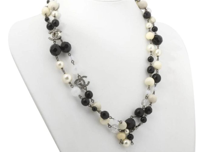 Chanel EIN12P Black Pearl CC Charm Logo Halskette Perle  ref.293688