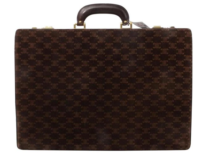 Céline Brown Suede Macadam Monogram Attache Hard Briefcase Trunk Leather  ref.293715