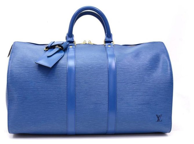 Louis Vuitton Keepall de piel Epi Azul Toledo 50 Bolsa de lona Cuero  ref.293789