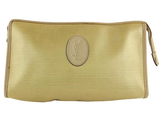 Saint Laurent YSL Gold Large Monogram Clutch Cosmetic Toiletry Make Up Bag  6ysls127 Leather White gold ref.293854 - Joli Closet