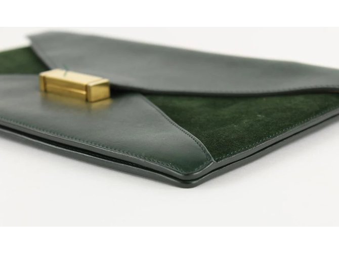 Céline Green Suede Diamond Envelope Clutch Bag 11cel1211 Leather  ref.293900