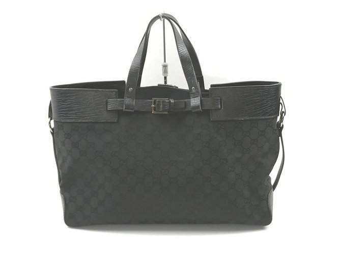 Gucci Black Monogram GG Belt Motif Tote bag Leather  ref.293972