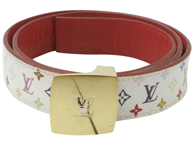 LOUIS VUITTON Vintage Monogram Belt #70/28 Bron Multicolor White Leather  LB0063