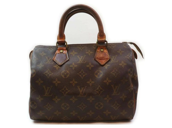 Louis Vuitton Monogram Speedy 25 Boston Bag PM Brown Leather Metal  ref.294009