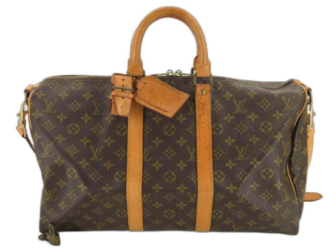 Louis Vuitton Monogram Keepall Bandouliere 45 Duffle Bag with Strap Brown Leather  ref.294012
