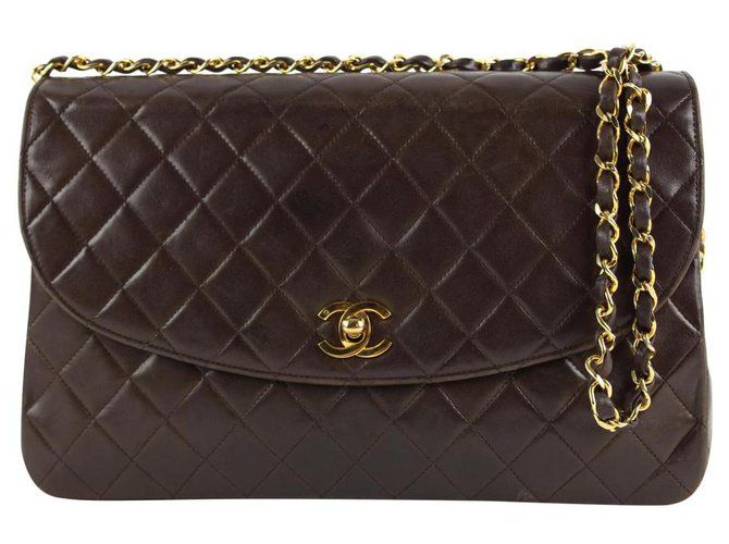Chanel Chocolate Brown Quilted Lambskin Large Gold Chain Flap Bag Golden  Leather White gold ref.294027 - Joli Closet