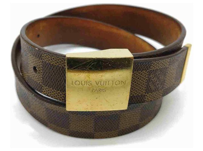 Louis Vuitton Damier Ebene Belt Ceinture Carre Leather White gold