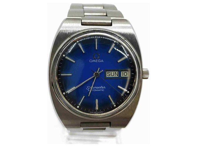 Omega Relógio de data prata x azul Seamaster Day Aço  ref.294110