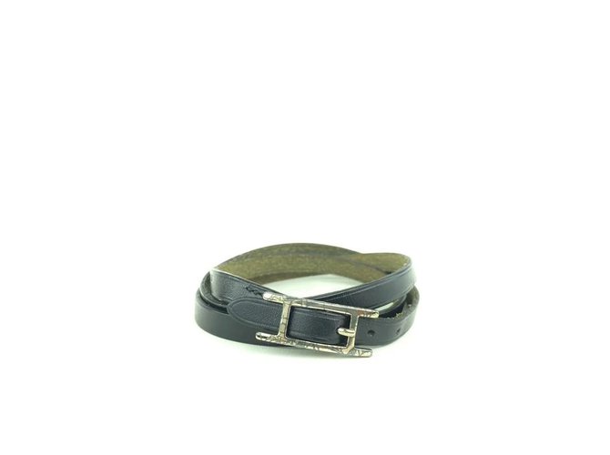 Hermès Envoltura de pulsera Api H negra x plateada 6H1016 Cuero Plata  ref.294122
