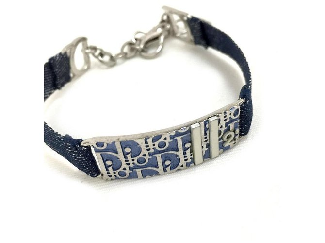 Dior Christian Navy Blue Denim Monogram Oblique Trotter Bracelet Bangle Cuff  ref.294144