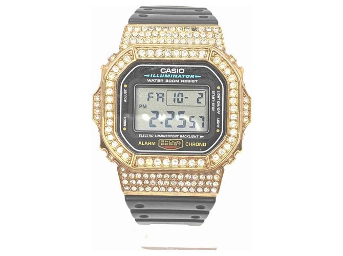 Autre Marque Custom Gold Plated Crystal  DW-5600E G-SHOCK 861265 White gold Rubber  ref.294349