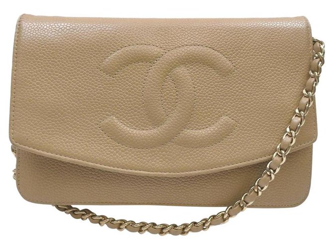 Chanel Nude Beige Caviar Leather Wallet on Chain Flap Crossbody WOC  ref.294357