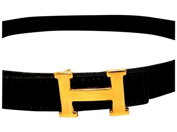 Hermès Noir x Or 18Kit ceinture réversible avec logo H mm Or blanc Doré  ref.294367
