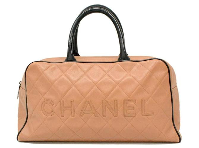 Chanel Bicolor Beige x Black Quilted Caviar Boston Duffle Sports Line Leather  ref.294506