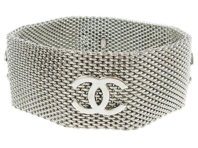 Chanel 96eine silberfarbene Netzarmband-Armreifmanschette Geld  ref.294510