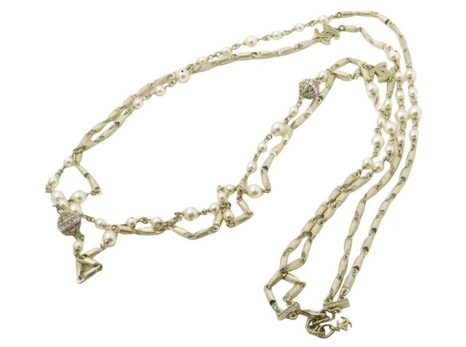 Chanel A16A Champagne CC Pearl Crystal Necklace  ref.294535