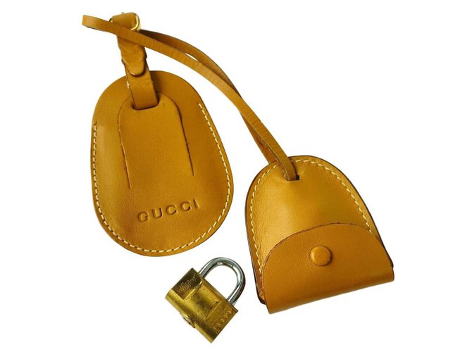 Gucci Viro Lock and Key Set with Luggage Tag and Clochette Leather   - Joli Closet