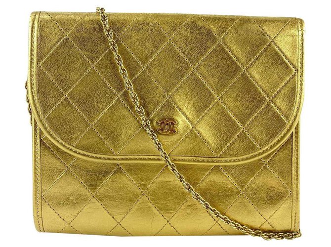 Chanel Gold gesteppte Leder Mini-Klappe 19cca1117 Weißgold  ref.294592