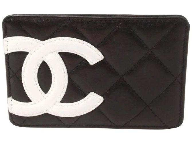 Chanel Porta-cartão Cambon Ligne de couro acolchoado preto  ref.294627