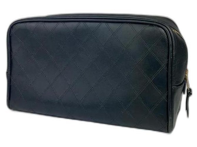 Chanel Black Quilted Lambskin Toiletry Pouch Make Up Case Vanity Tote  ref.294681
