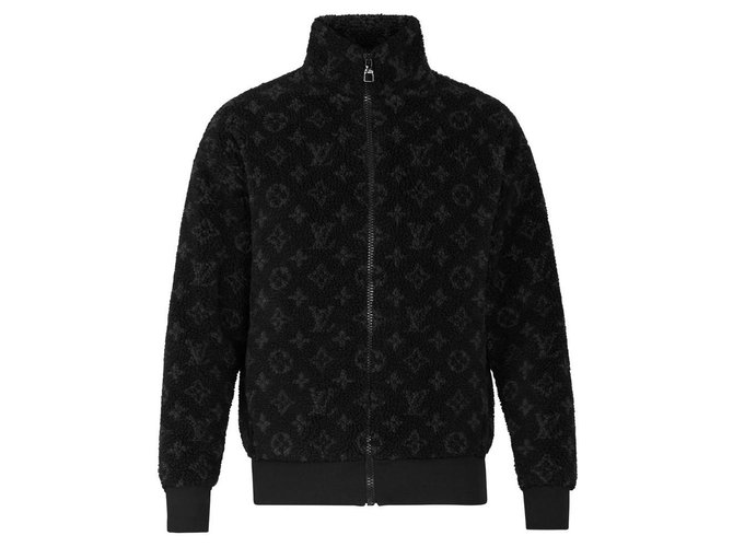 Louis Vuitton Mens Large Black Jacquard Fleece Zip Jacket Teddy