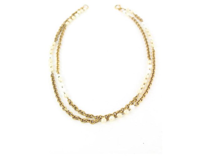 Chanel Gold Tone Pearl Necklace White gold  ref.294818