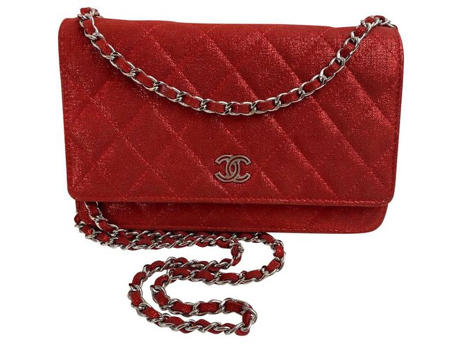 Wallet On Chain Chanel Rosso Panno  ref.294852