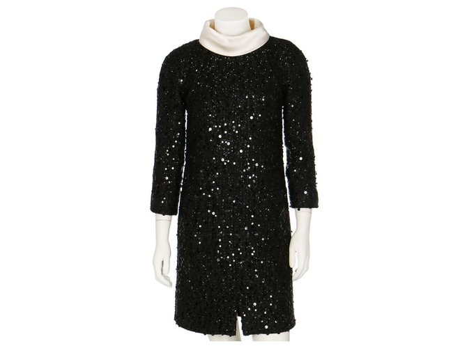 Vestido de lentejuelas de tweed de fantasía negro de Rare Chanel, a / w 2017. Crudo Seda Lana Satén  ref.295323