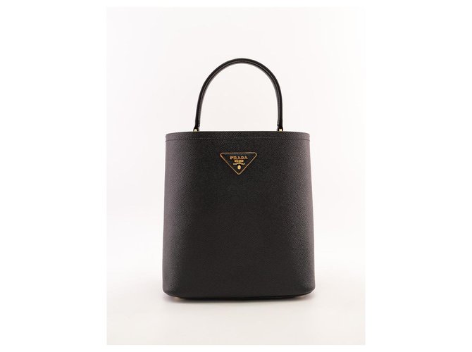 Double Prada lined Compact bag in Saffiano leather - Prada Panier Medium Black  ref.295382
