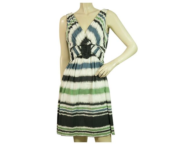BCBG Max Azria Blu Verde Grigio Strisce Abito Mini Lunghezza Senza Maniche taglia XS Multicolore